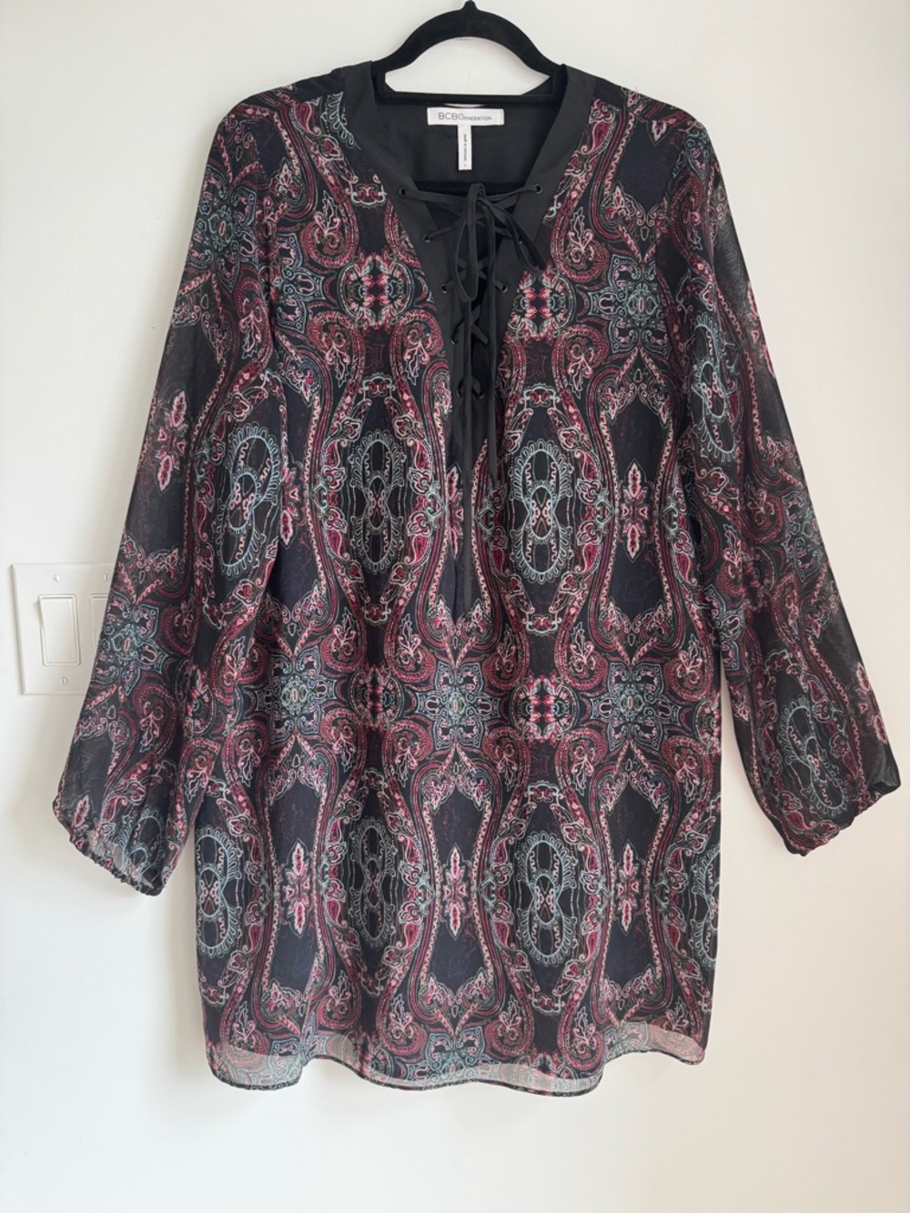 BCBGeneration Black Paisley Knee Length Dress Boho Gothic Whimsical